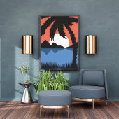 Silhouet palmboom bij zonsondergang schilderij foto afdruk