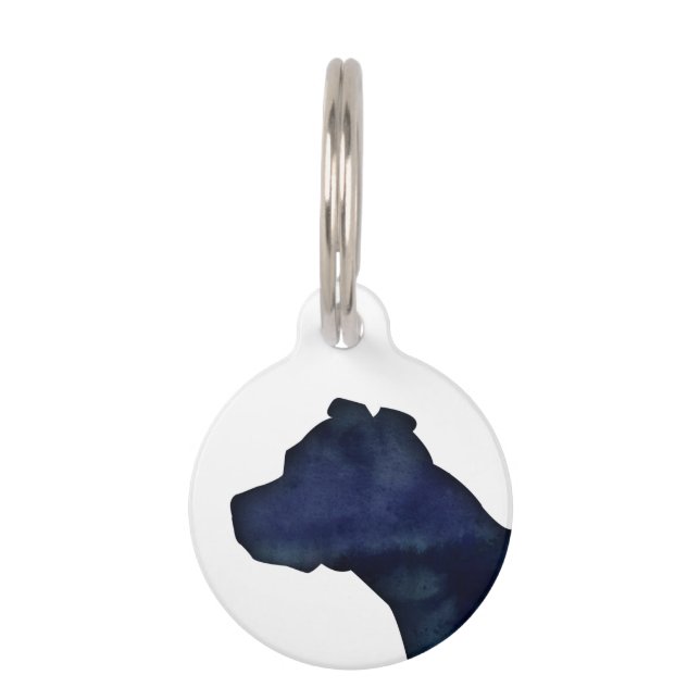 Silhouet Pitbull-hondenras Zwart Waterverf Huisdierpenning (Voorkant)