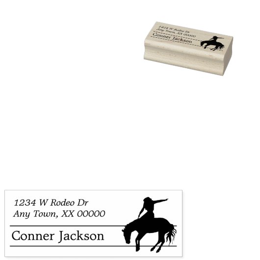 Silhouet Rodeo Bucking Paard Retouradres Rubberstempel (Gestempeld)