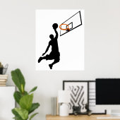 Silhouet Slam Dunk Basketbalspeler Poster (Thuiskantoor)