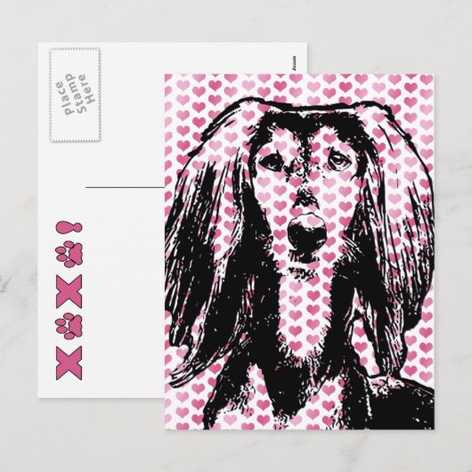 Silhouet Valentijns - Saluki Feestdagenkaart (Voorkant / Achterkant)