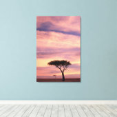 Silhouet van acaciaboom bij zonsopgang canvas afdruk (Insitu (Houten vloer))