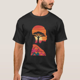 Silhouet van Afro-vrouw Afrikaans zonsondergang pa T-shirt