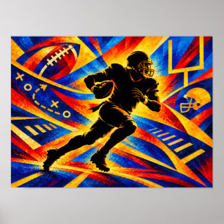 Silhouet van Amerikaanse voetballer in actie Poster