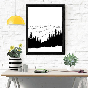 Silhouet van bergdennen poster