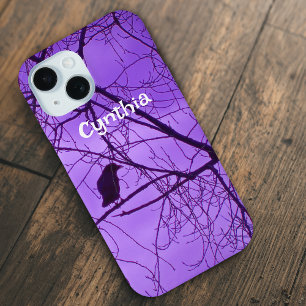 Silhouet van Black Crow Spooky Black Trees Paarse iPhone 15 Case