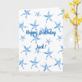 Silhouet van blauwe zeester - naamkaart op maat kaart (Gele Bloem)