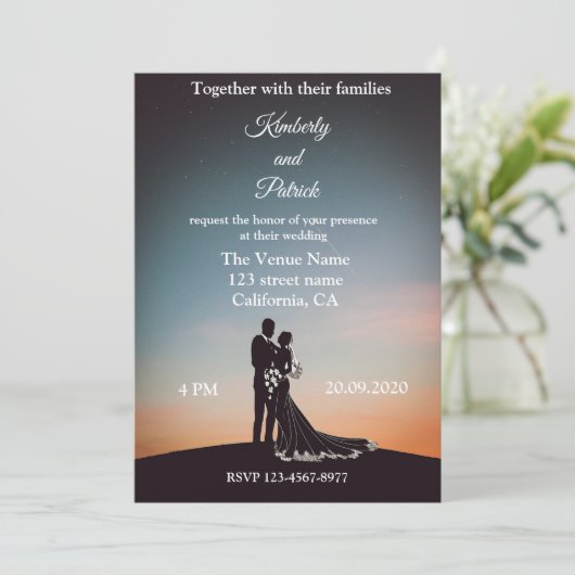 Silhouet van bruidshuwelijk kaart (Staand voorkant)