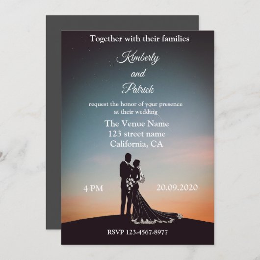 Silhouet van bruidshuwelijk kaart (Voorkant / Achterkant)