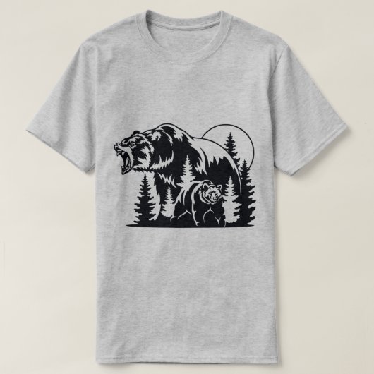 Silhouet van brullend Beer in boslandschap T-shirt (Design voorkant)