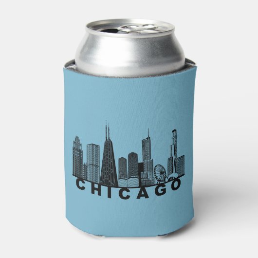 Silhouet van de Chicago Skyline Blikjeskoeler (Blikje Voorkant)