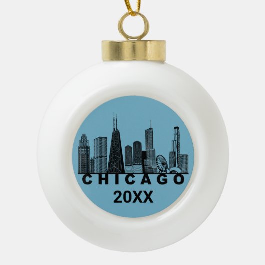 Silhouet van de Chicago Skyline  Keramische Bal Ornament (Voorkant)