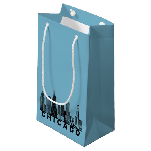 Silhouet van de Chicago Skyline Klein Cadeauzakje (Voorkant Gekanteld)