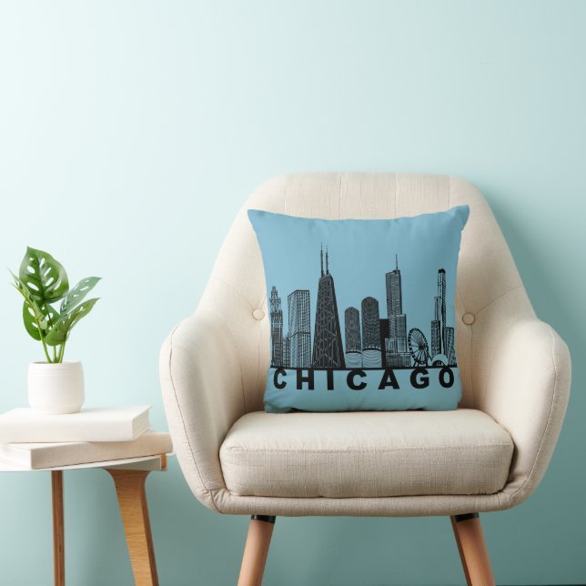 Silhouet van de Chicago Skyline  Kussen (Stoel)