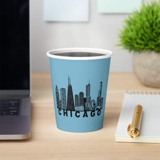 Silhouet van de Chicago Skyline Papieren Bekers (Insitu)