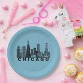 Silhouet van de Chicago Skyline Papieren Bordje (Feest)