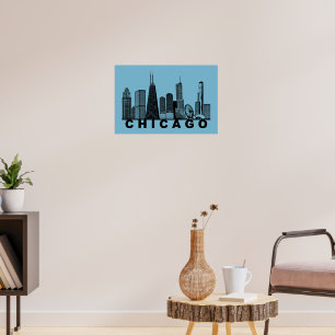 Silhouet van de Chicago Skyline Poster