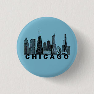 Silhouet van de Chicago Skyline Ronde Button 3,2 Cm