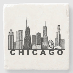 Silhouet van de Chicago Skyline  Stenen Onderzetter