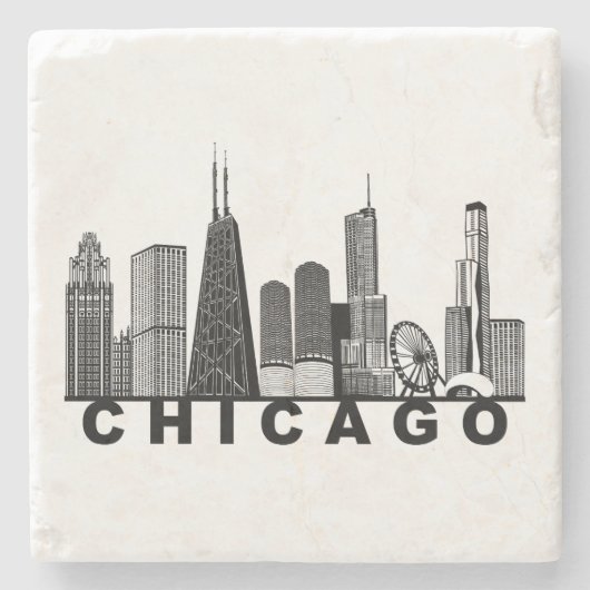 Silhouet van de Chicago Skyline Stenen Onderzetter (Voorkant)