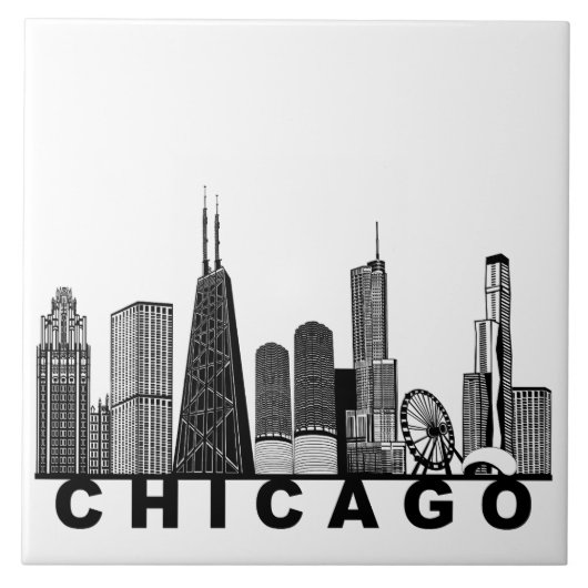 Silhouet van de Chicago Skyline Tegeltje (Voorkant)