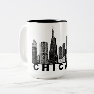 Silhouet van de Chicago Skyline Tweekleurige Koffiemok