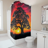 silhouet van de Sunset Tree Douchegordijn (In situ)