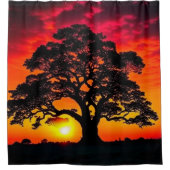 silhouet van de Sunset Tree Douchegordijn (Voorkant)