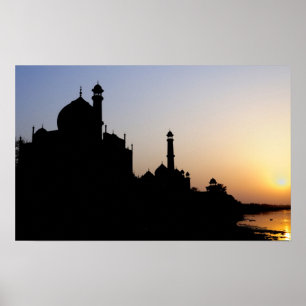 Silhouet van de Taj Mahal bij zonsondergang, Agra, Poster