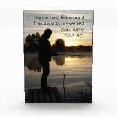 Silhouet van de visser in de ochtend fotoblokken (Voorkant)