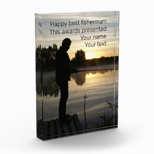 Silhouet van de visser in de ochtend fotoblokken (Links)