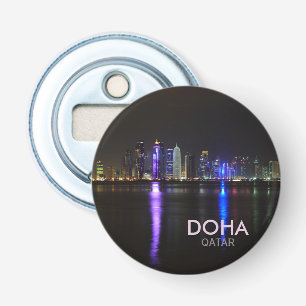 Silhouet van Doha, Qatar 's nachts Button Flesopener