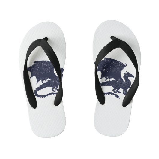 Silhouet van draak - Kies achtergrondkleur Kinder Teenslippers (Voetbed)