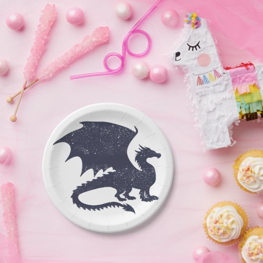 Silhouet van draak - Kies achtergrondkleur Papieren Bordje (Feest)