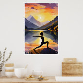 Silhouet van een Afrikaanse dame die Yoga doet bij Poster (Keuken)