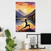 Silhouet van een Afrikaanse dame die Yoga doet bij Poster (Thuiskantoor)