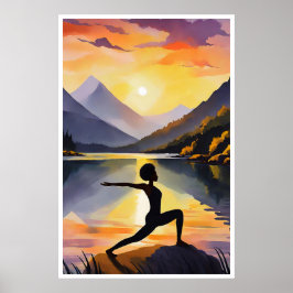 Silhouet van een Afrikaanse dame die Yoga doet bij Poster