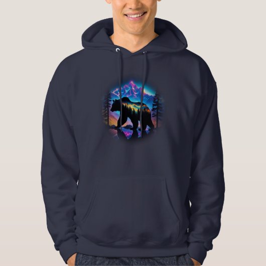 Silhouet van een Beer met Natuur landschap Hoodie (Voorkant)