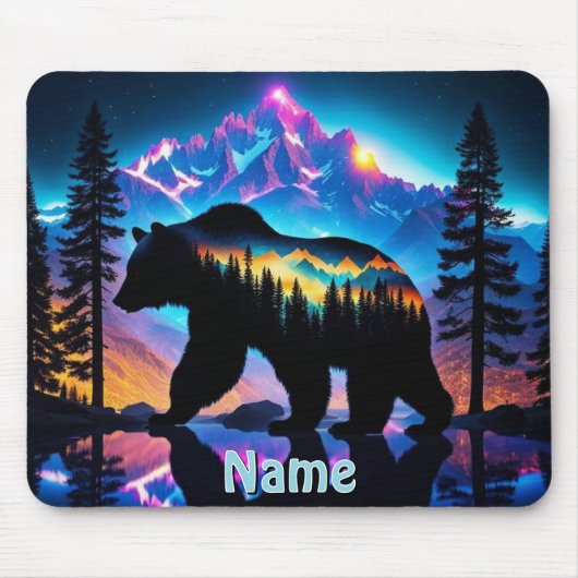 Silhouet van een Beer met Natuur landschap Muismat (Voorkant)