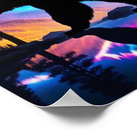 Silhouet van een Beer met Natuur landschap Poster (Hoek)