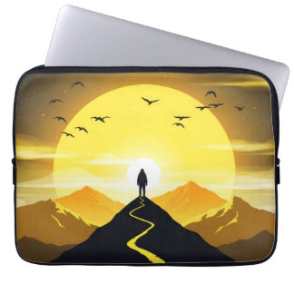 Silhouet van een bergtop met een kronkelend voetst laptop sleeve