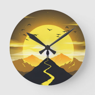 Silhouet van een bergtop met een slingerend voetst ronde klok