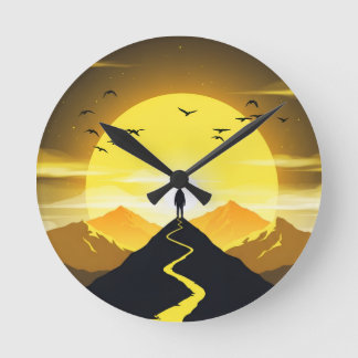 Silhouet van een bergtop met een slingerend voetst ronde klok