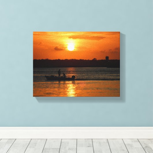 Silhouet van een boot bij zonsondergang canvas afdruk (Insitu (Houten vloer))