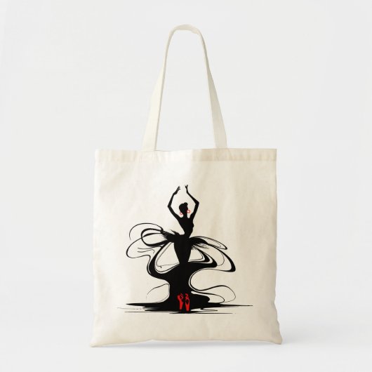Silhouet van een danser in Red Ballet Pointe Schoe Tote Bag (Voorkant)