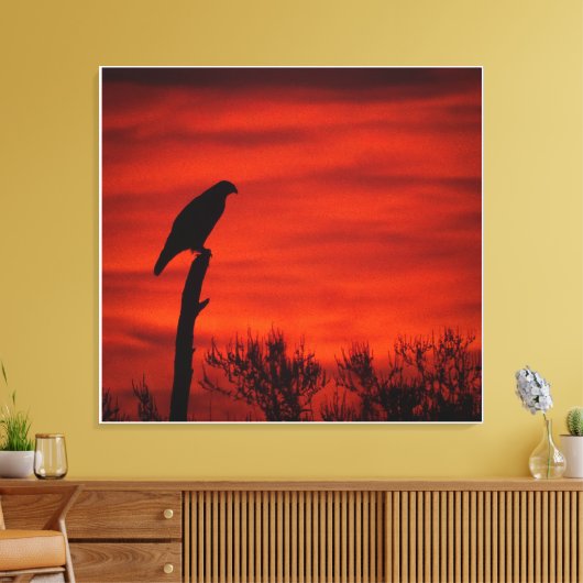 Silhouet van een havik bij zonsondergang canvas afdruk (Insitu (Woonkamer))