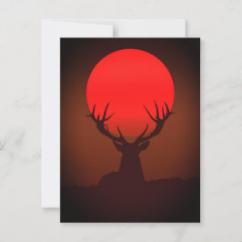 Silhouet van een hert met vurige rode zonsondergan briefkaart