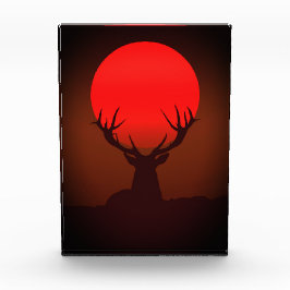 Silhouet van een hert met vurige rode zonsondergan fotoblokken
