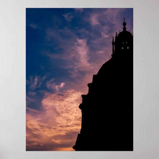 Silhouet van een kerk bij zonsondergang in Rome Poster