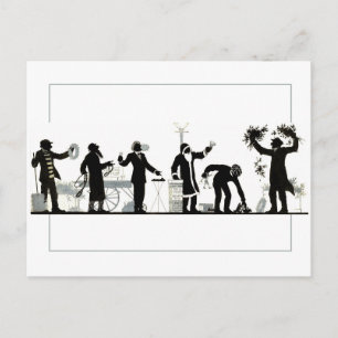 Silhouet van een kerst straat markt briefkaart